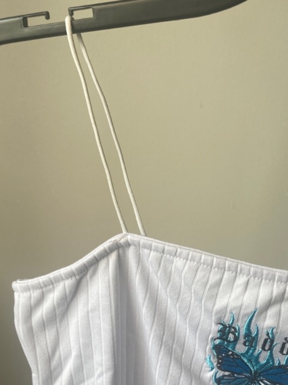 Rue21 top embroidered baddie butterfly white ribbed top casual boho L jr - Picture 6 of 16